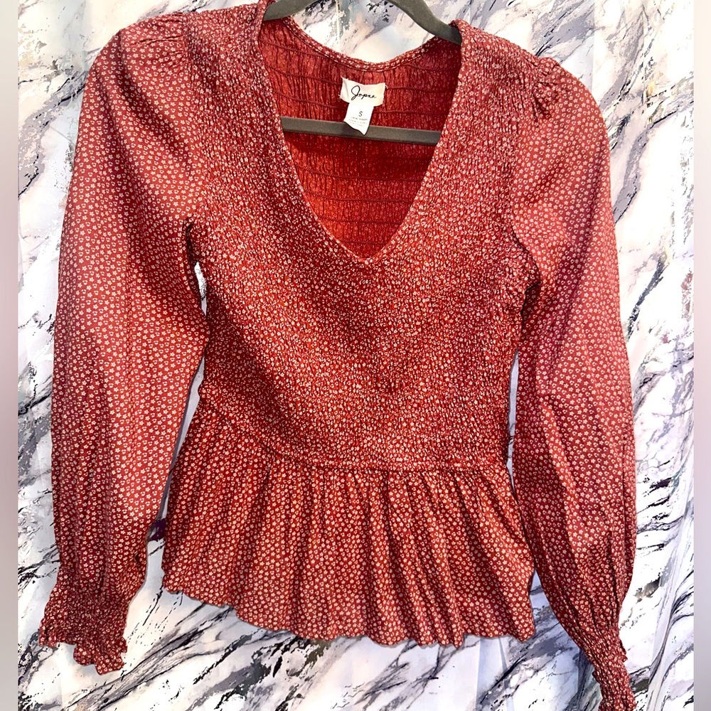 Japna BOHO style western crewneck floral blouse size S